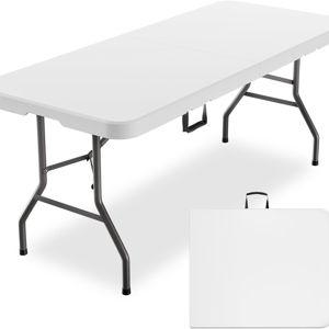 6ft Heavy-Duty Portable Outdoor Folding Table for 6 - Sturdy HDPE Top, 350lbs Capacity, Lockable Design, No Assembly (White) - Camping Parties Picnics