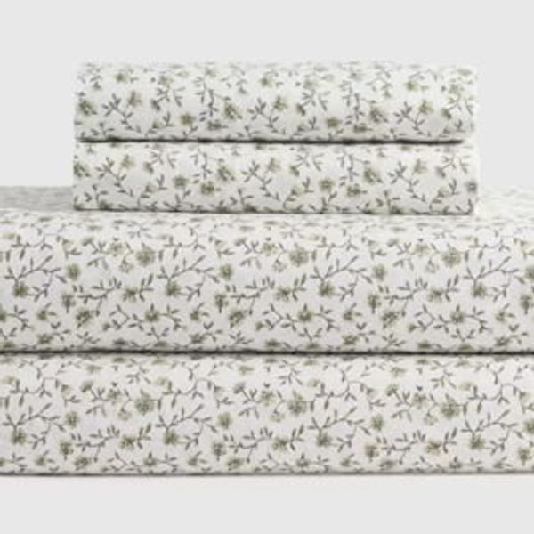 Organic Crisp Percale Sheet Set - Queen, Green Florette, With Flat Sheet