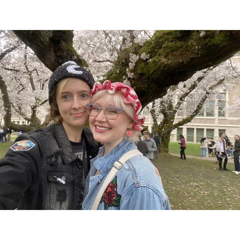 Our first Cherry Blossom Festival at UW, March 2022. Crochet hats on display.