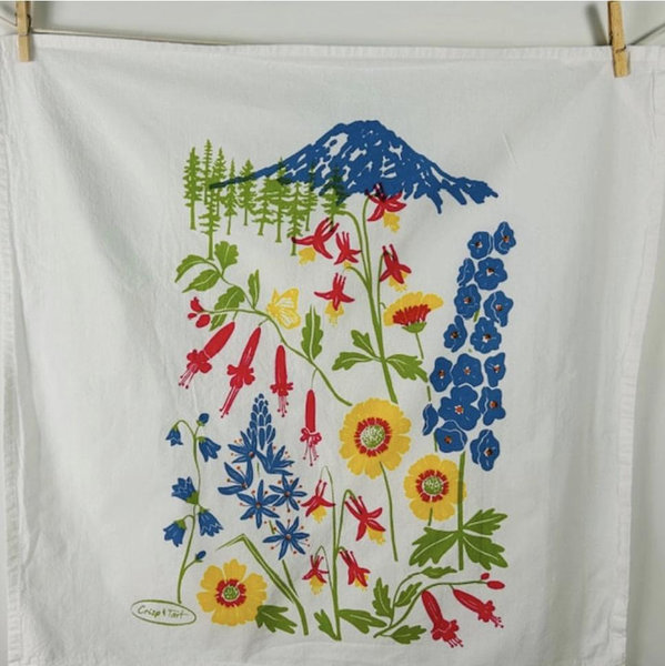 Mount Adams With Wildflowers Dish Towel