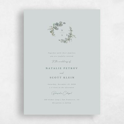 Blue Sage Mist Wedding Invitation - Verde Wreath