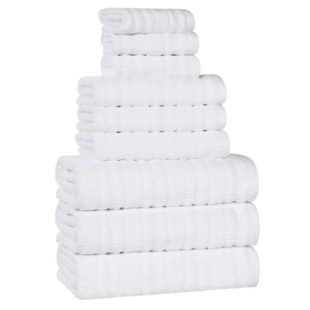 Smart Twist Viscose Cotton Blend Medium Weight Solid Textured Ribbed 9 Piece Towel Set, White - Blue Nile Mills