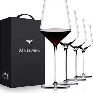 Red Wine Glasses Set of 4, Premium Crystal Wine Glasses Hand Blown,15 oz,Thin Rim,Long Stem,Perfect for Red or White,Daily Use,Unique Wedding Anniversary or Birthday Gift