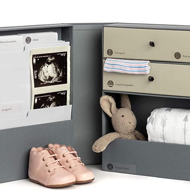 Savor | Baby All-in-One Organizer | Gray – Fabric Bound Acid-Free Newborn Keepsake and Memory Organizer with Labels for Pregnancy, Mother’s Day, Baby Shower, New Baby and Maternity Gifting