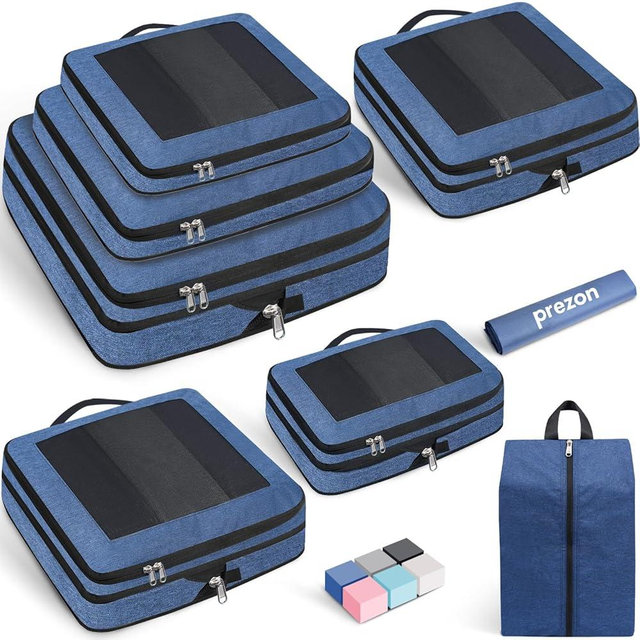 Prezon 8 Set/6 Set/4 Set Compression Packing Cubes for Travel, Lightweight Vacation Travel Essentials, Travel Accessories for Suitcase Organizer Bags Set, Durable Luggage Organizer