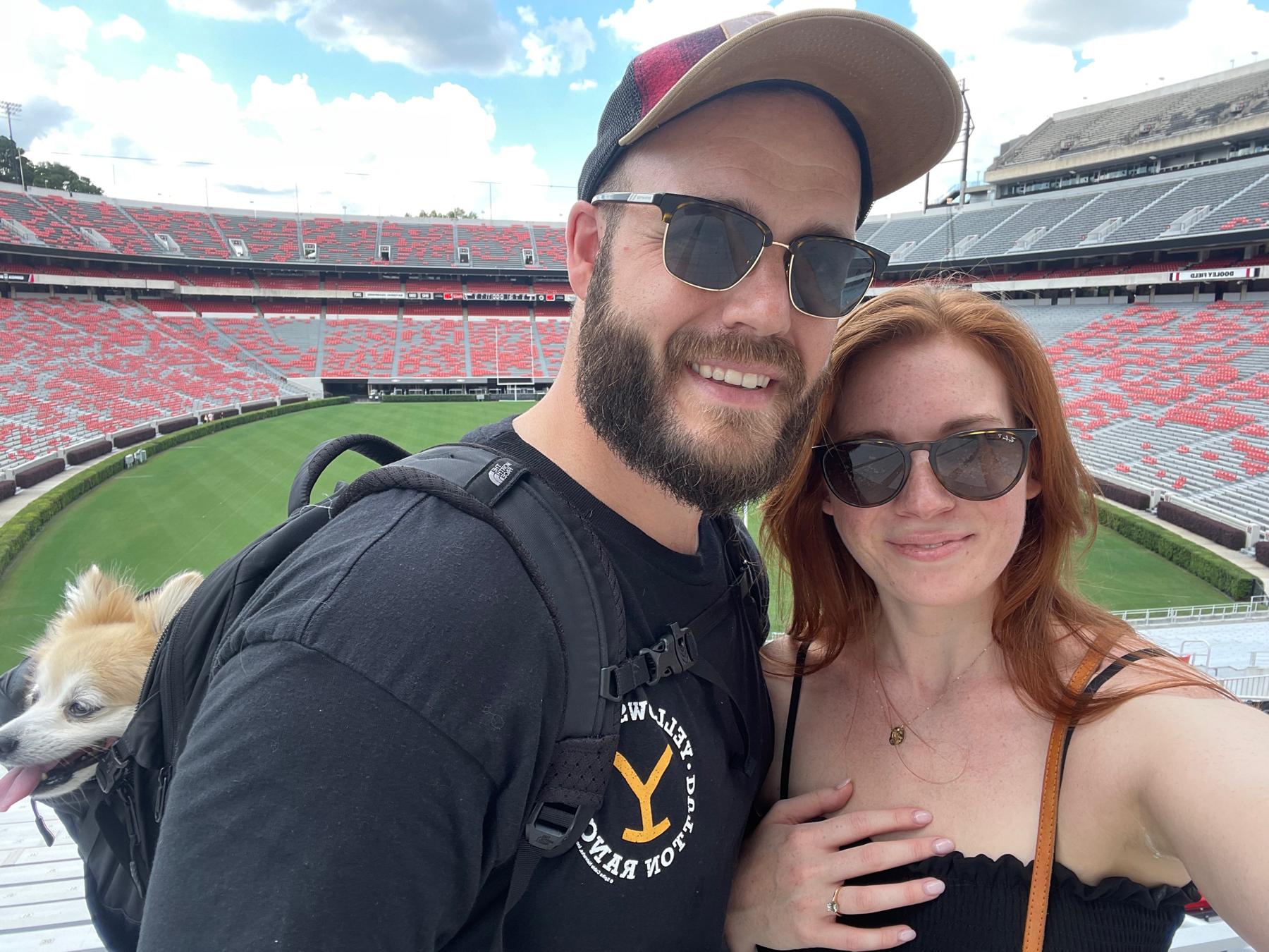 Did we take photos at the Bulldogs stadium to announce our engagement? You bet we did!