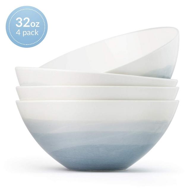Luna 4PC 6.75, 32 ounces Glacial Porcelain Bowls | Microwave safe bowl l Cereal bowls | Pasta bowl | Large soup bowl | ceramic bowl | Kitchen bowls | salad bowl