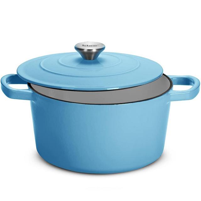 Klee 4-Quart Dutch Oven Pot with Self-Basting Lid (Dusty-blue) - Heavy-Duty Enameled Cast Iron Dutch Oven Casserole Dish for Braising, Broiling, Baking, Frying, and More - Oven-Safe Up To 500°F