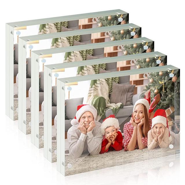 Acrylic Picture Frame 5x7, SYNTRIFIC 5x7 Acrylic Frame 5 Pack Horizontal Magnet Double Sided Picture Frame, Free Standing Desktop Acrylic Photo Frame Display, Christmas Picture Frame, 10+10mm Thickness Clear Magnetic premium Picture Frame Christmas Gifts Ideal