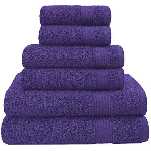Hotel & Spa Quality, Absorbent and Soft Decorative Kitchen and Bathroom Sets, Cotton, 6 Piece Turkish Towel Set, Includes 2 Bath Towels, 2 Hand Towels, 2 Washcloths, Violet Purple
