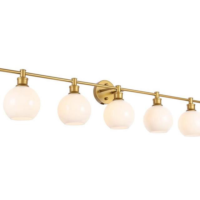 Collem Quintuple Sconce, 47", Brass and Frosted White Glass