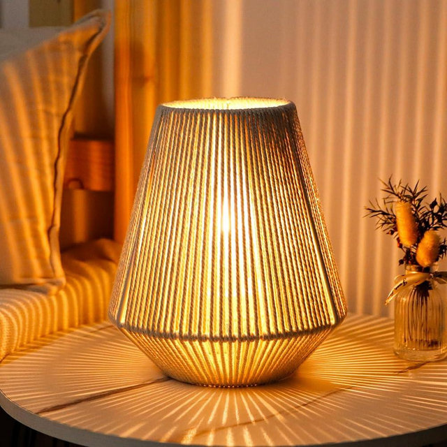 JHY DESIGN Boho Woven Lampshade Table Lamp 8" H Cotton Rope Bedside Light‌ Cordless Decorative Battery Operated Lamp with 6 Hours Timer for Bedroom Living Room Weddings Parties Patio Events