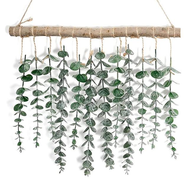 Artificial eucalyptus wall hanging decor Artificial vines eucalyptus wall hanging plants with Wooden stick Farmhouse rustic boho wall hanging for Wedding party bedroom kitchen and bathroom decorations