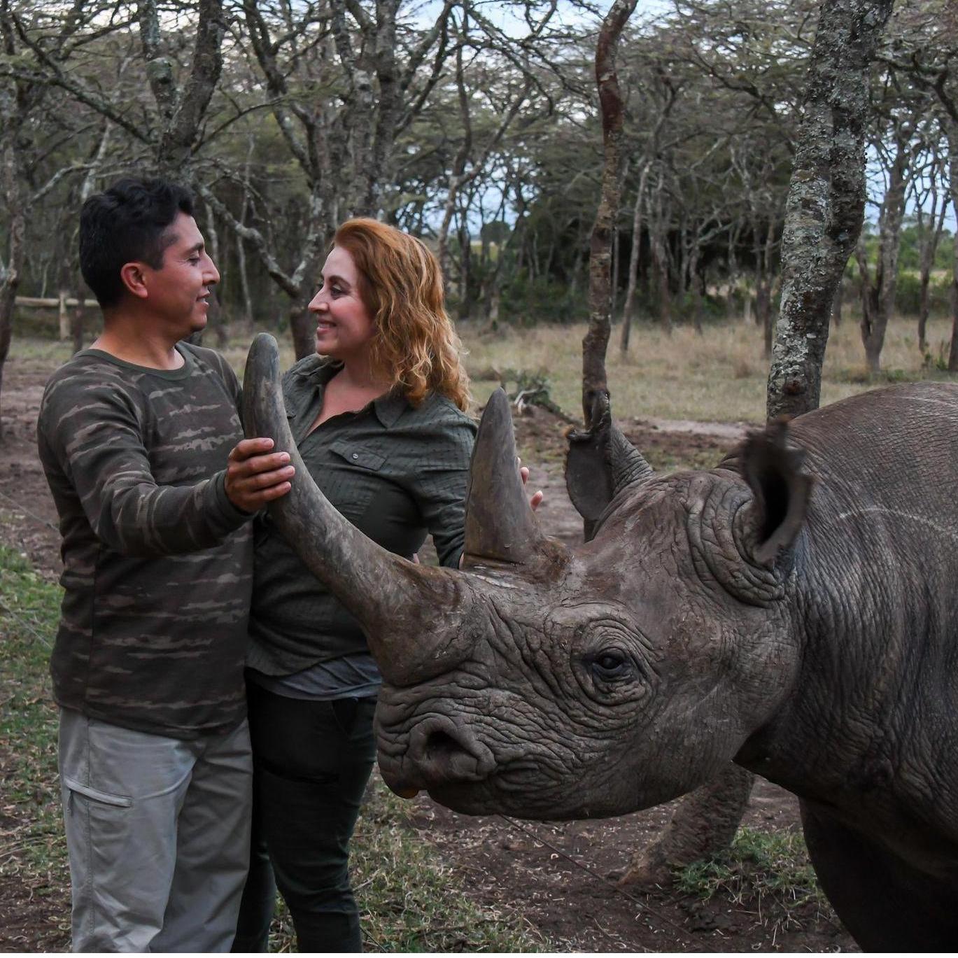 Making New Friends in Keyna, Africa with a Black Rhino.