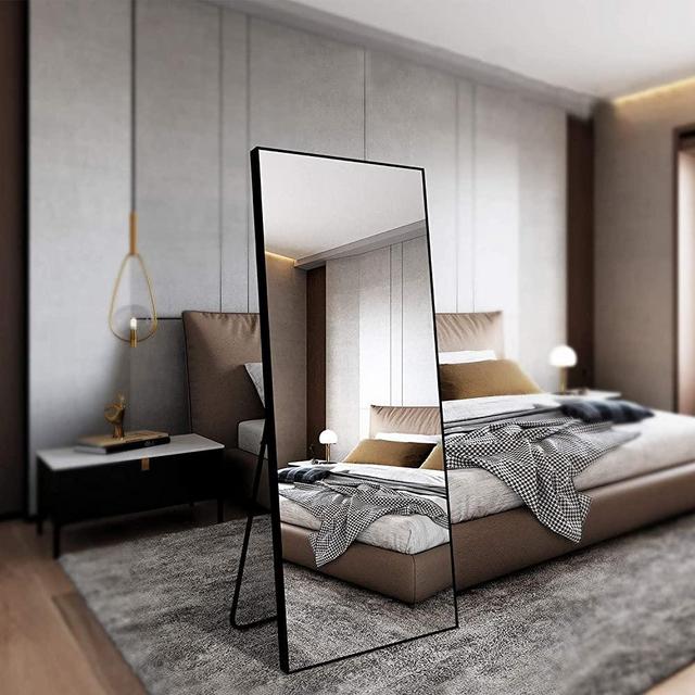 LAIYA 65”24” Floor Mirror Full Length Mirrors with Stand Full Body Mirror Standing Bedroom Mirror Large Tall Mirror Dressing Stand Up Mirror Leaning Giant Living Room Black Framed Mirror 5MM Silver