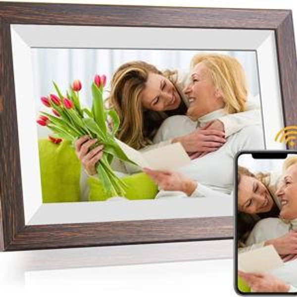 Frameo 10.1" Wood WiFi Digital Picture Frame with 32GB Memory, 1280 x 800 IPS HD Touch Screen Electronic Photo Frame, Auto-Rotate, Slideshow, Wall Mountable, Share Photos/Video Remotely Anywhere