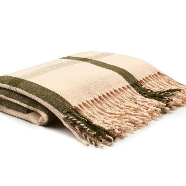 Arus Acrylic Highlands Collection Queen Size Tartan Plaid Design Throw Blanket Cream Green, 60x80 inch