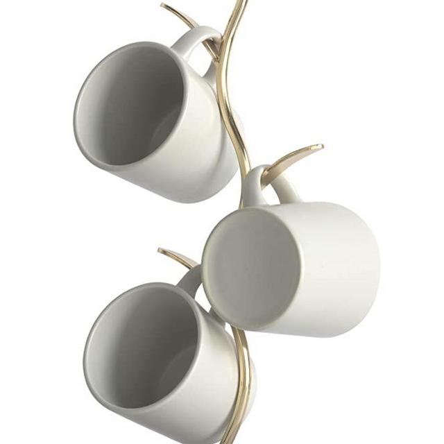 Coffee Mug Holder,Mug Rack Countertop,Leaf Shaped Mug Tree for Counter,Coffee Tea Cup Mug Holder Stand for Countertop,Perfect Coffee Bar Accessory & Kitchen Home Organizer Gold (Mug Not Included)