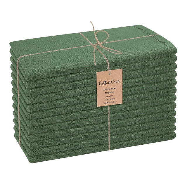 CottonCove Hemstitch Cloth Dinner Napkins Cotton Set of 12 - Soft Durable Washable - Ideal for Farmhouse Parties Wedding Christmas Easter - Perfect Everyday Use Table Cloth Napkins 18x18 Green