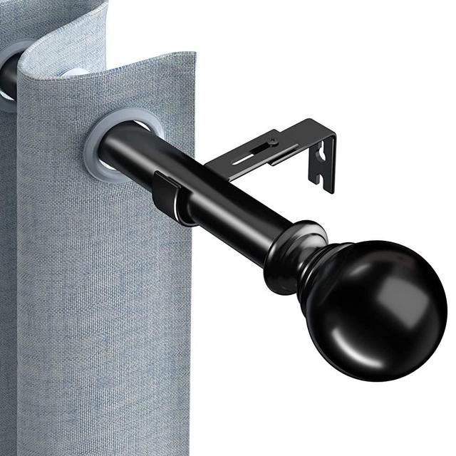 Black Curtain Rods for Windows 48 to 84 Inches, 1" Diameter Adjustable Spring Curtain Rod with Round Finials, Modern Heavy Duty Drapery Rods with Brackets for Indoor/Outdoor(Black, 28"-84")