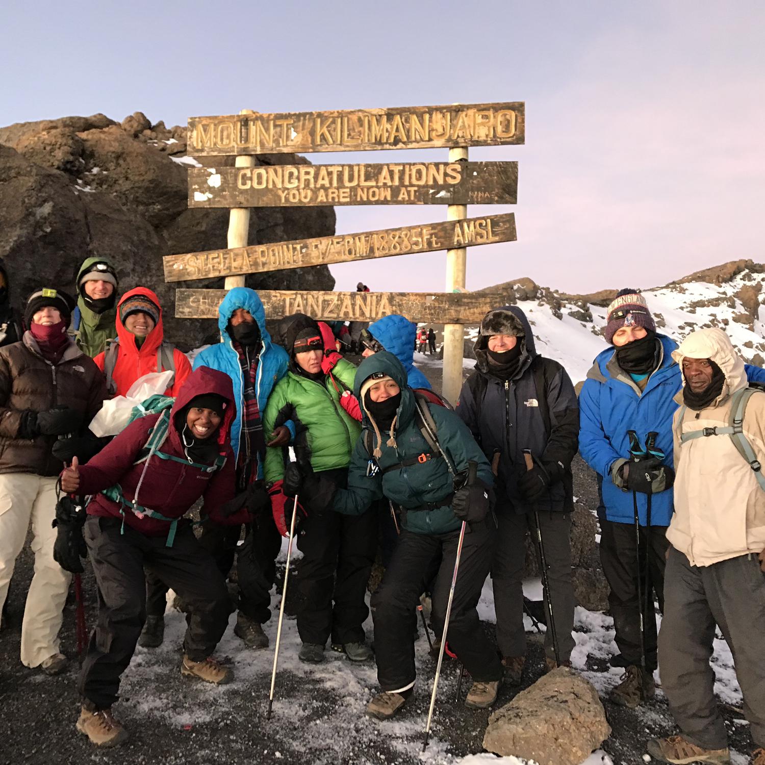 Reaching the summit of Mount Kilimanjaro,  after 5 days of climbing.