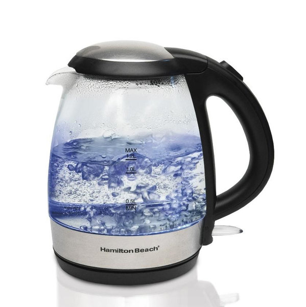 Hamilton Beach Electric Glass Kettle, Tea & Water Kettle 1.2L, Black