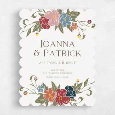Red Scalloped Wedding Save the Date - Glenarden Portrait