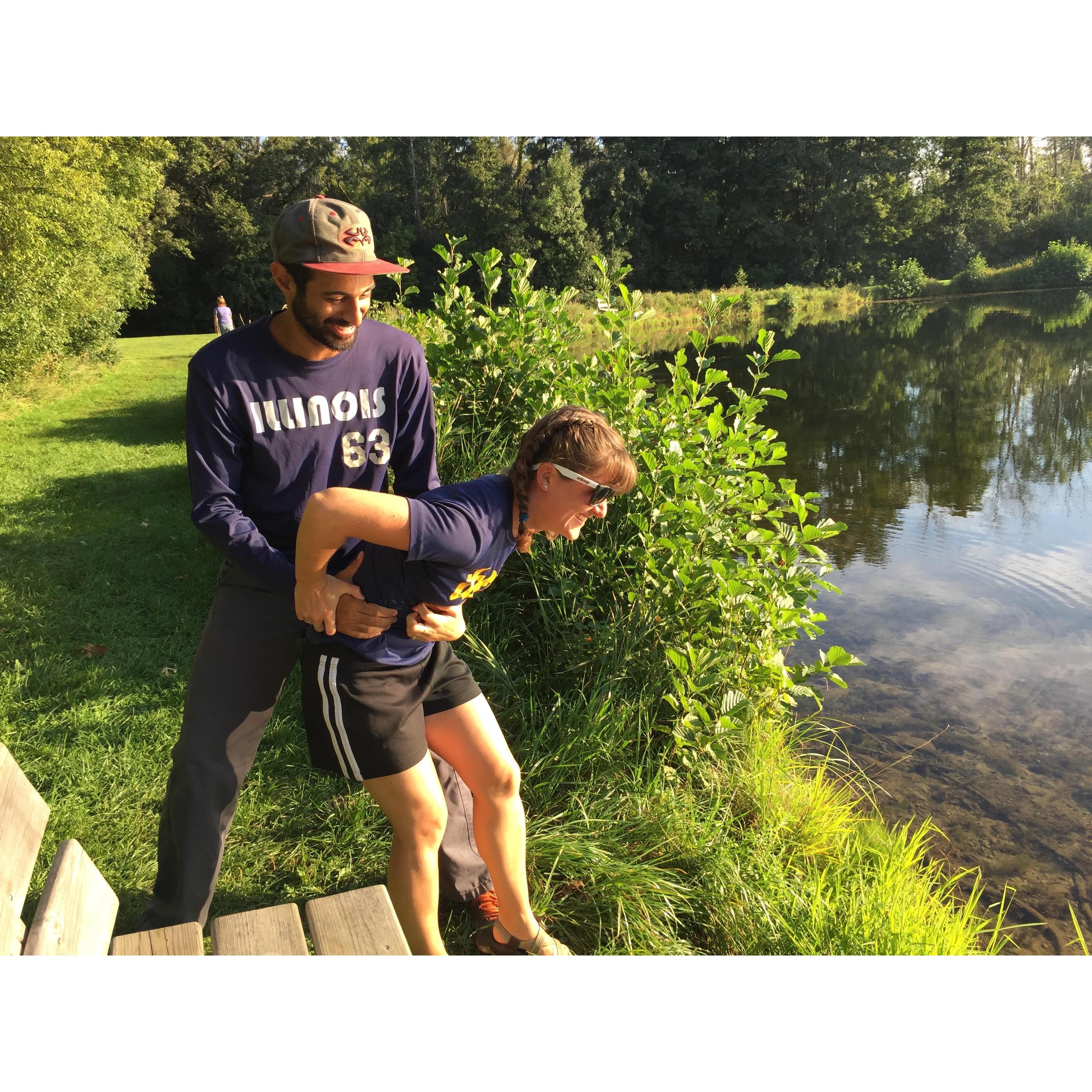 Zubair always pretends to push Alex into bodies of water...