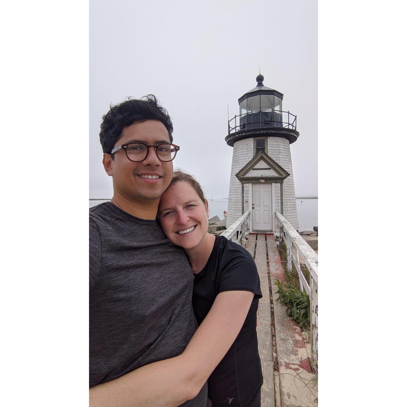 Post-bike ride at Brant Point Lighthouse in Nantucket