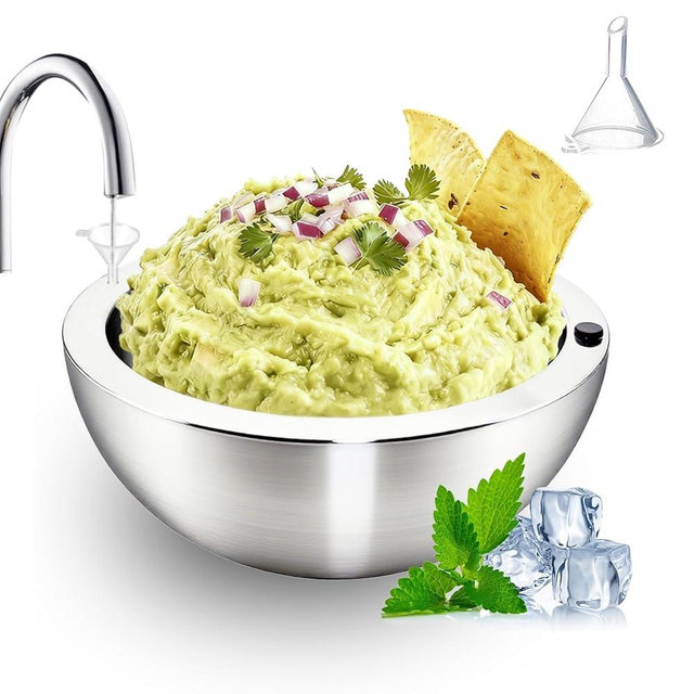 Amestar Dip Chiller Bowl 1 Pack- 35oz Large Capacity, Stainless Steel Insulated Party Ice Serving Bowl, Salad Pod for Parties Salsa, Guacamole, Condiments, Sauces, Food & Salad Hot or Cold