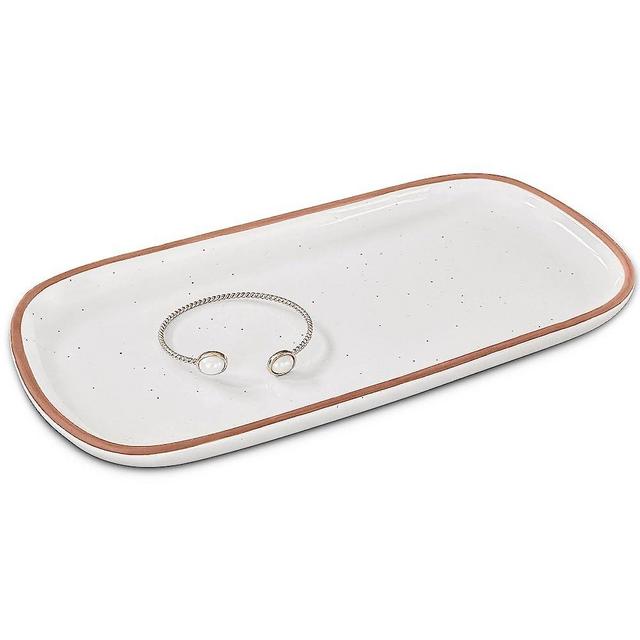 Mora Ceramic Decorative Tray - Rectangle 10in Dish for Jewelry, Soap Dispenser, Perfume, Makeup, Accessories, Candle, in the Bathroom Vanity, Sink, Bedside, or Kitchen Counter. Cute Organizers - White
