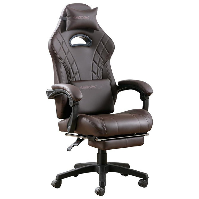 NIONIK Gaming Chair with Footrest and Massage Lumbar Support, Ergonomic Computer Gamer Chair, Office Video Game Chairs with Adjustable Height and Backrest (Coffee)