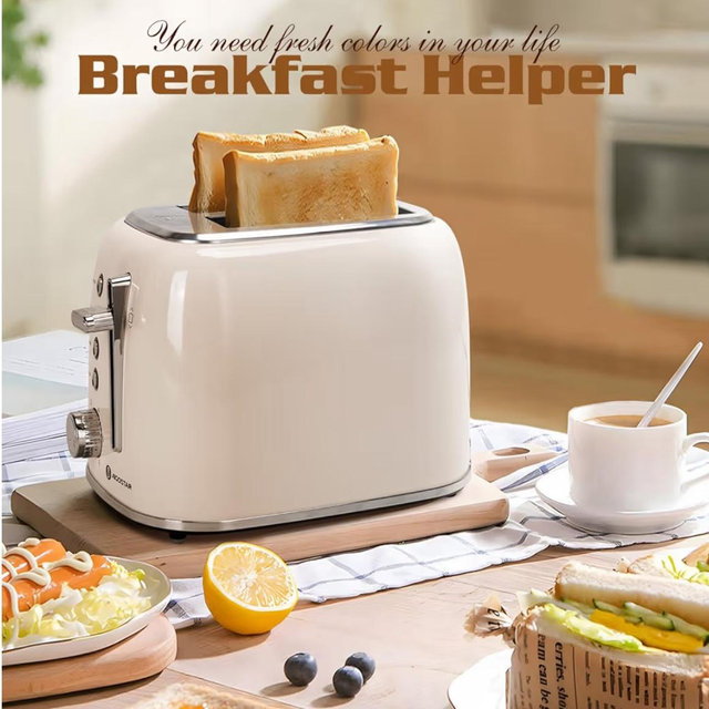 Aigostar Toaster 2 Slice, Retro Extra-Wide Slot Toasters Best Rated Prime for Toasting Bagels, Breads, Waffles & More, Cancel, Defrost & 6 Browning, Removable Crumb Tray, Stainless Steel, Cream White