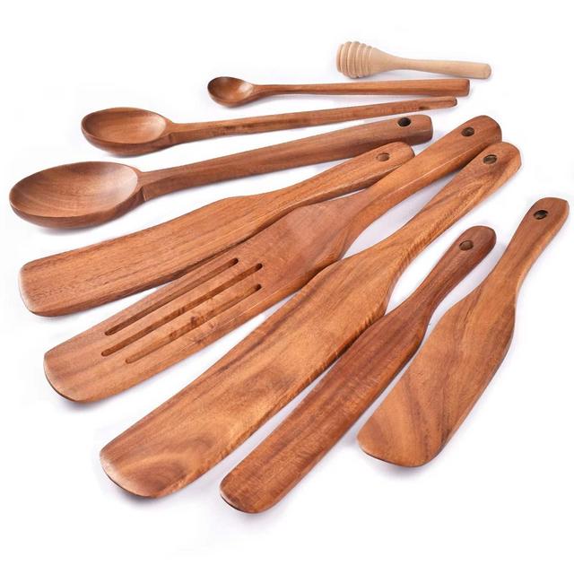 Spurtle Set ,Wooden Spurtle Set of 9,Wooden Spoons for Cooking, Natural Teak Wooden Utensils for Cooking, Stirring, Mixing, Serving,Spurtles Kitchen Tools As Seen On Tv