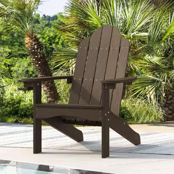 LUE BONA Dark Brown Adirondack Chairs with Cup Holder for Fire Pit and Garden LB21CH0018-1000