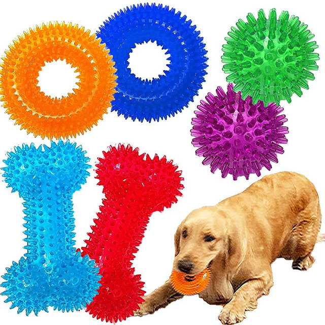 Jalousie Dog Squeaky Toys Value Set Non-Toxic Dog Squeaky Balls for Dogs Toss Fetch Toys for Dogs TPR Rubber Puppy Toys Spikey Dog Chew Toys for Small Medium Dogs Pet Toys for Puppy