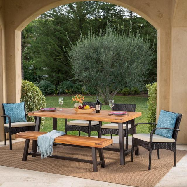 Luster 6pc Acacia Wood & Wicker Patio Dining Set - Brown - Christopher Knight Home