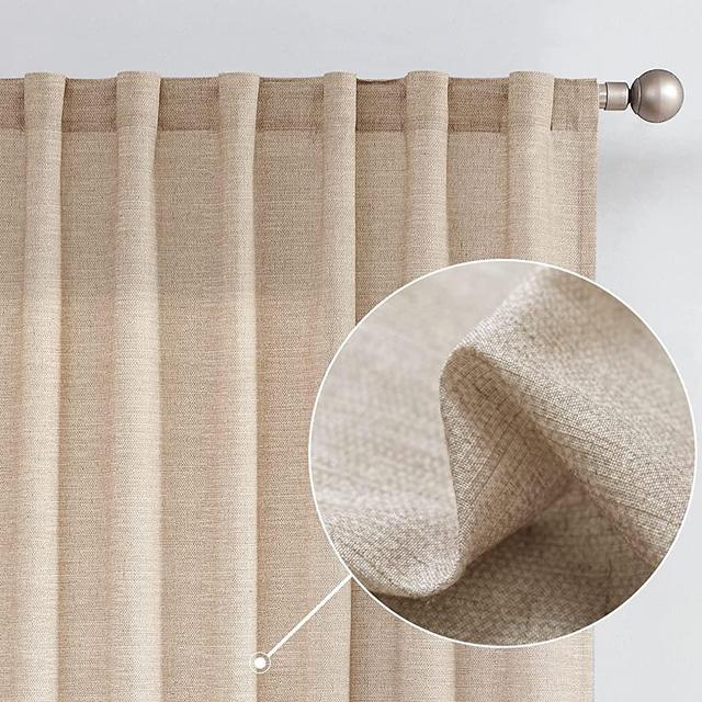 JINCHAN Linen Curtains for Living Room Drapes Rod Pocket Back Tab Linen Blend Farmhouse Curtains Window Treatments Panelsfor Bedroom Patio Door 2 Panels 84 Inches Taupe