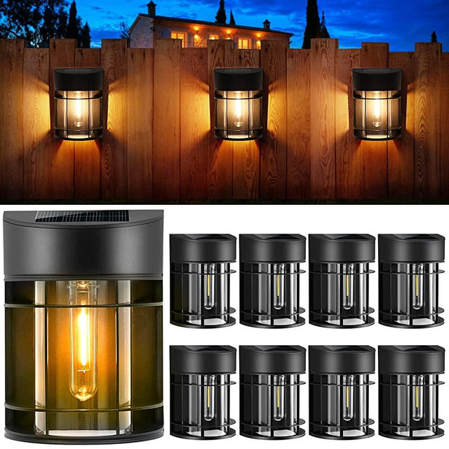 Mancra 8 Pack Outdoor Solar Wall Lights, Waterproof Solar Fence Lights LED Tungsten Filament Bulb Solar Deck Lights for Post Patio Yard Porch and Driveway, 3000K