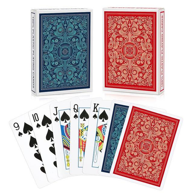 Playing Cards 2 Pack,Waterproof Plastic Playing Cards for Adults and Kids,2 Decks of Poker Cards Professional Set,Wide Poker Size Regular Index,Cards for Pool Beach Games and Family Games Night