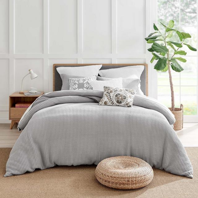 Mills Grey Pewter Duvet Set - One King Duvet and Two King Shams - Levtex Home