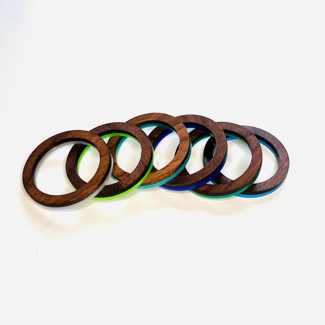 Mid-Century Modern Blue/Green Napkin Ring Set x6