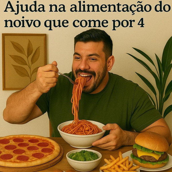 Ajuda na alimentação do noivo que come por 4