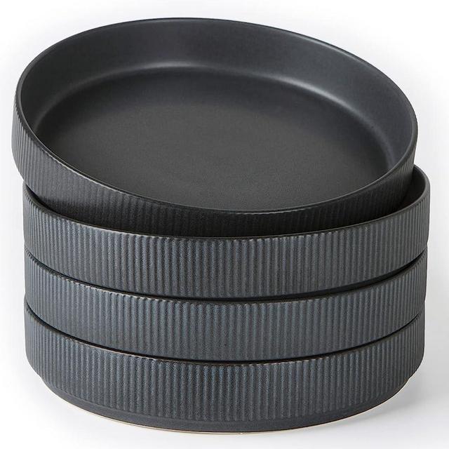 famiware 4 Pieces 8.25" Pasta Bowls Set, Double Reactive Glaze Salad Bowl Sets, Stackable, Large Capacity for Housewarming, Thanksgiving, Christmas, Full Glazed Matte Black