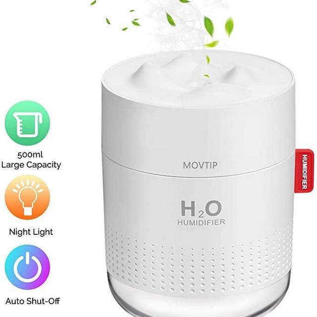 Portable Mini Humidifier, 500ml Small Cool Mist Humidifier, USB Personal Desktop Humidifier for Baby Bedroom Travel Office Home, Auto Shut-Off, 2 Mist Modes, Super Quiet, White