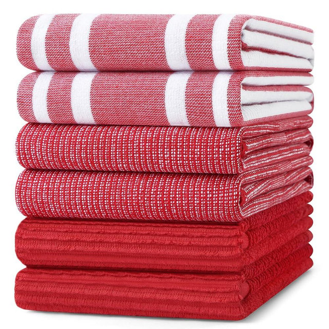 Homaxy Premium Kitchen Towels(18”x 28”, 6 Pack), Large Cotton 380 GSM Kitchen Hand Towels, Soft and Absorbent Terry Dish Towels, Multipurpose Tea Towel Set with Hanging Loop, Red