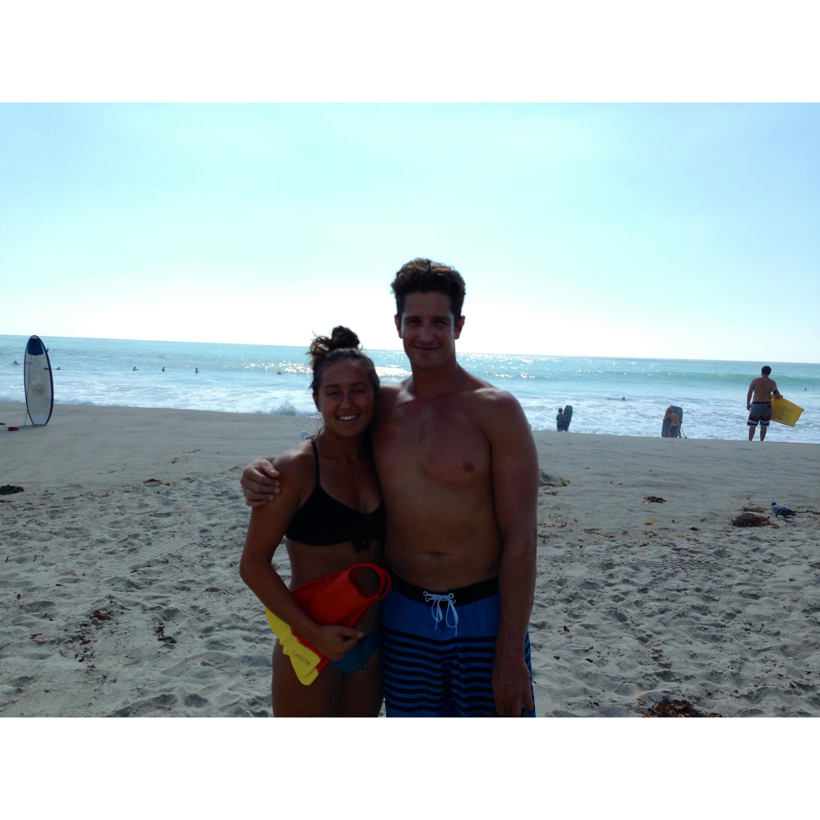 Our first photo together! Body surfing in San Clemente