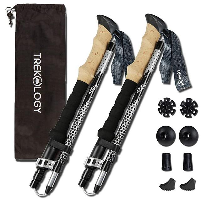 TREKOLOGY Trek-Z Trekking Hiking Poles - 2pc Pack Collapsible Folding Walking Sticks, Strong Lightweight Aluminum 7075,Adjustable Quick Flip-Lock, Foldable