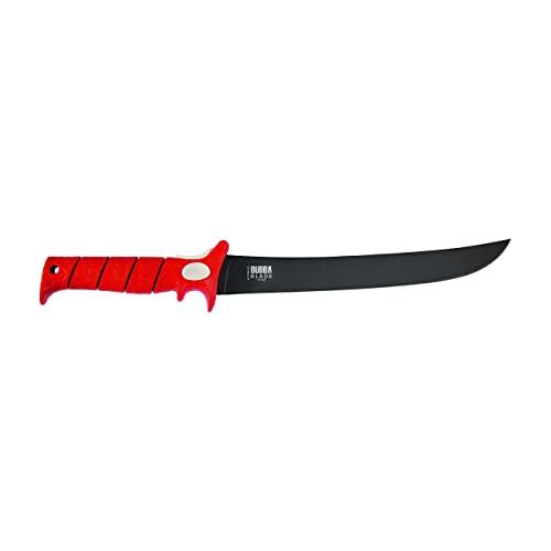 Bubba 12 Inch Flex Curved Fillet Knife with Non-Slip Grip Handle, Full Tang Stainless Steel Non-Stick Titanium Blade, Lanyard Hole and Synthetic Sheath for Fishing