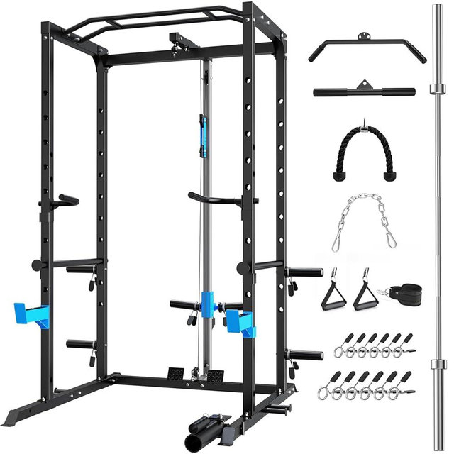ULTRA FUEGO Power Cage, Multi-Functional Power Rack with J-Hooks, Dip Handles, Landmine Attachment and Optional Cable Pulley System for Home Gym
